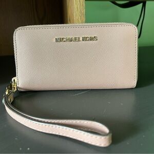 Michael Kors Blush Wallet Wristlet with Gold Accents